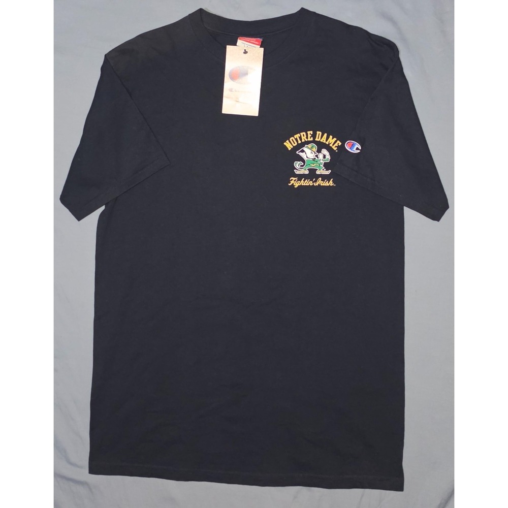 Vintage 90s Champion‎ Notre Dame Fighting Irish Tshirt Size L Navy Blue
